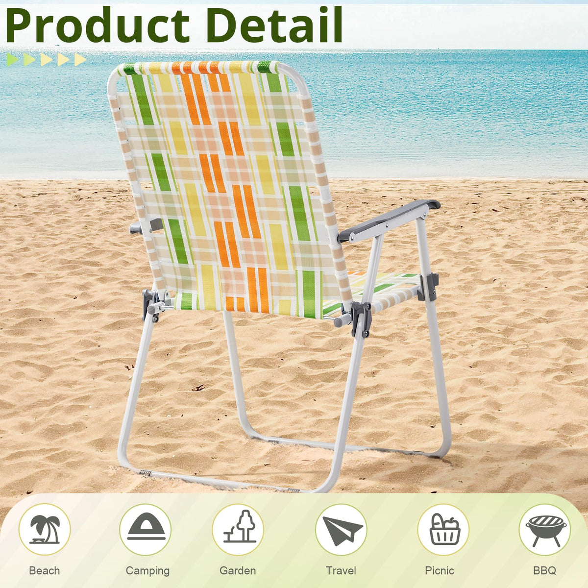 Yellow & Green Webbed Lawn Chairs Set of 2 C367613