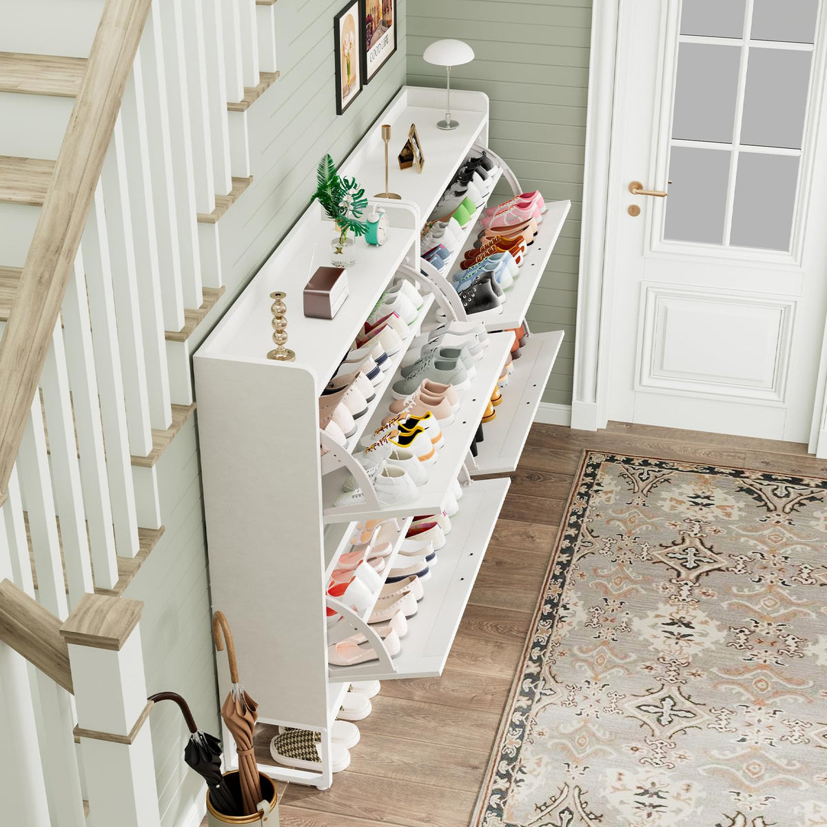 White 2 Flip Drawers Shoe Storage Cabinet I842371