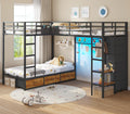 Black Twin Over Twin Triple Bunk Bed with 9 Storage Drawers and LED Lights B669