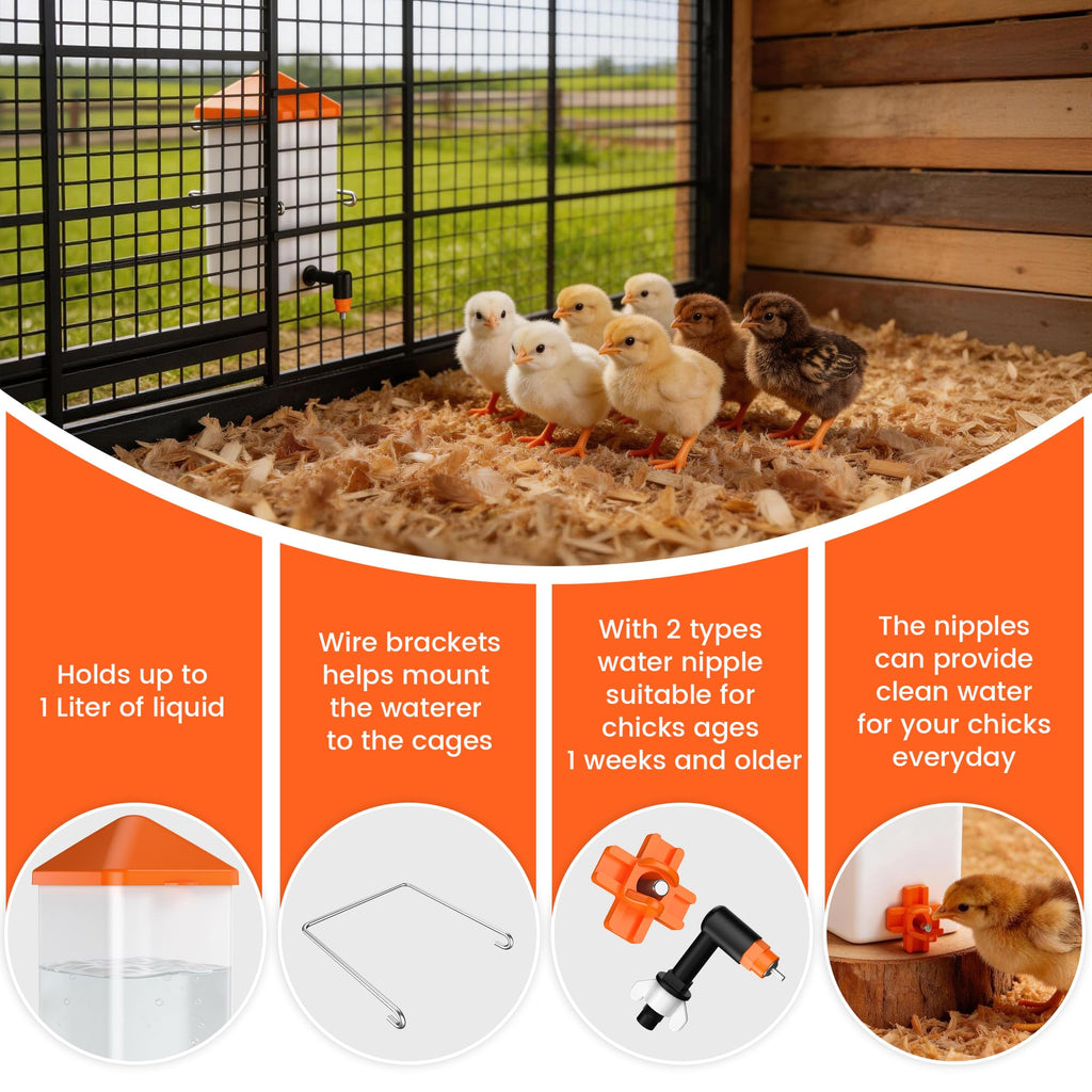 1L Baby Chick Waterer with Nipple Drinker and Anti-Roost Cone F404