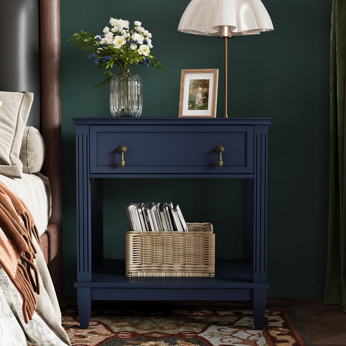 24 Inch Nightstand with Drawer and Open Shelf O2950