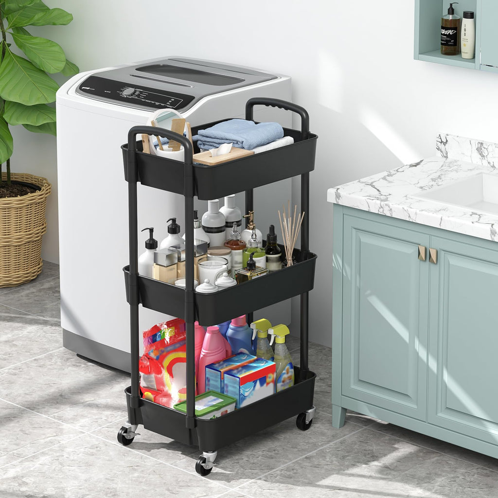 3-Tier Plastic Rolling Utility Cart with Wheels S515