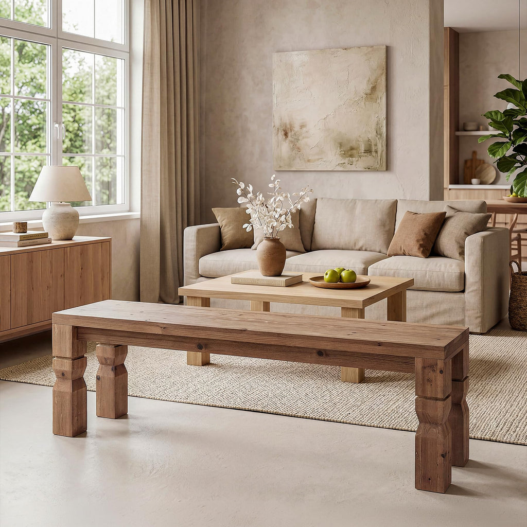 Solid Wood Bench 55-Inch Long Rustic Brown Y3778