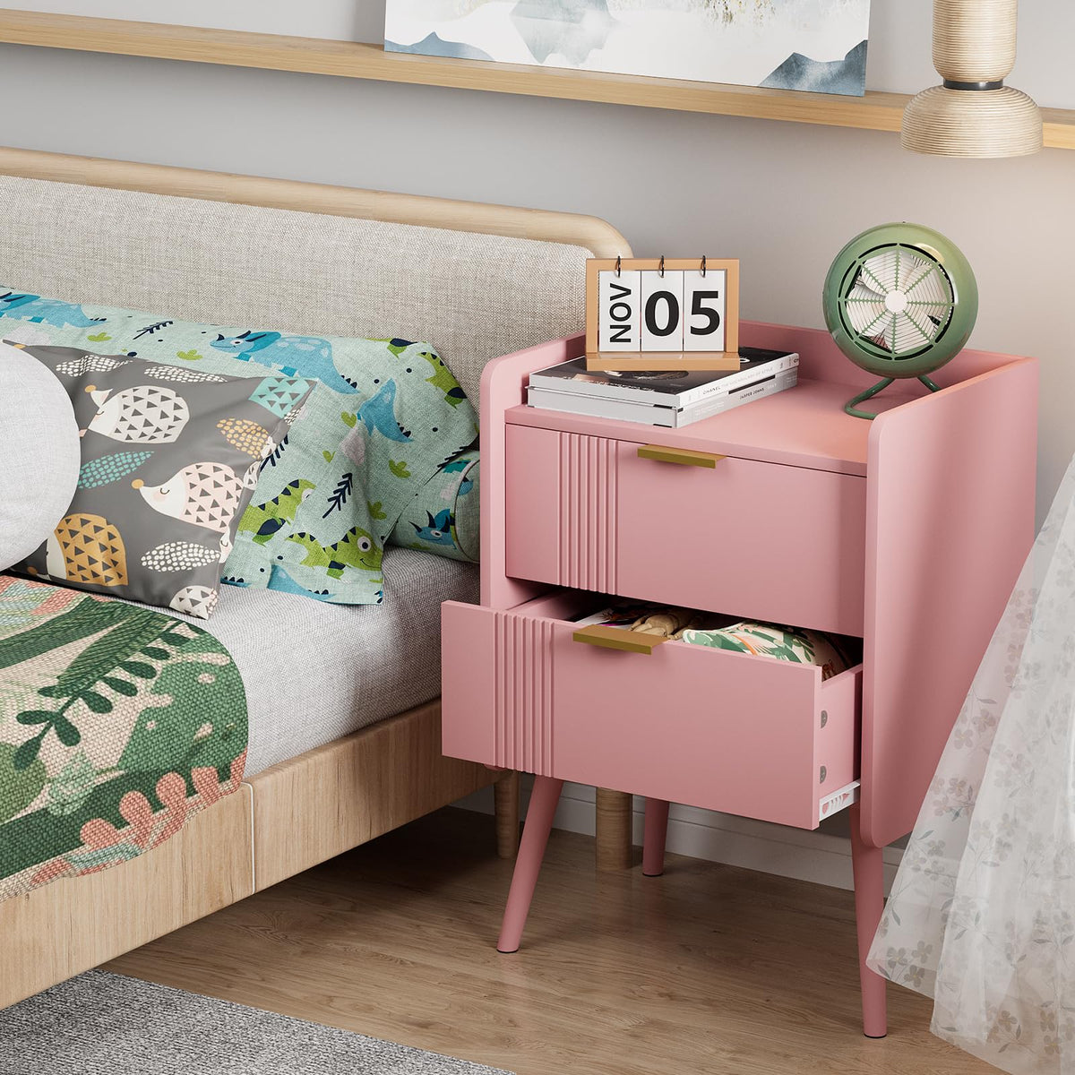 Pink 2 Drawer Wooden Nightstand X392768