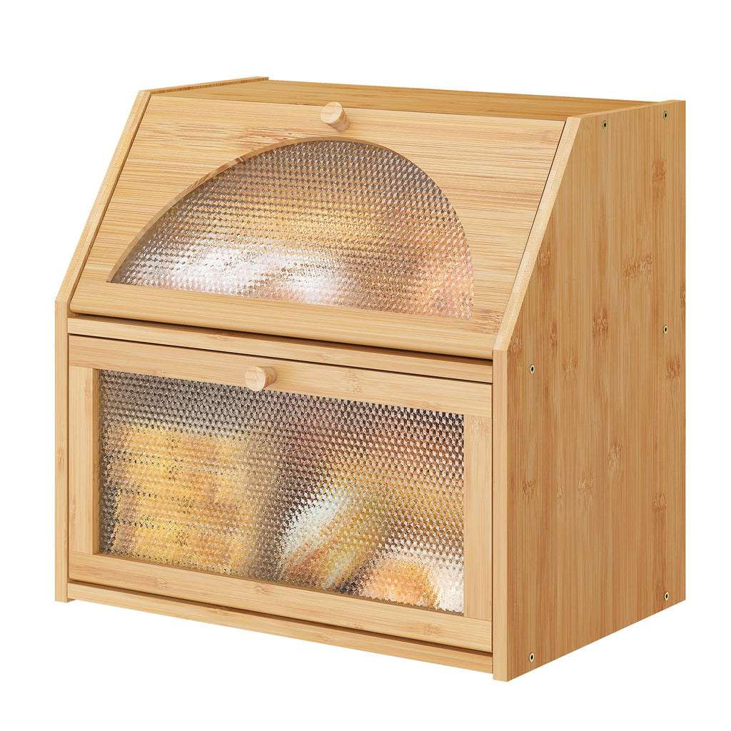 Extra Large Bamboo Wood Double Layer Bread Box X586