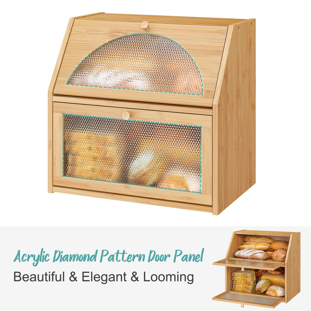 Extra Large Bamboo Wood Double Layer Bread Box X586