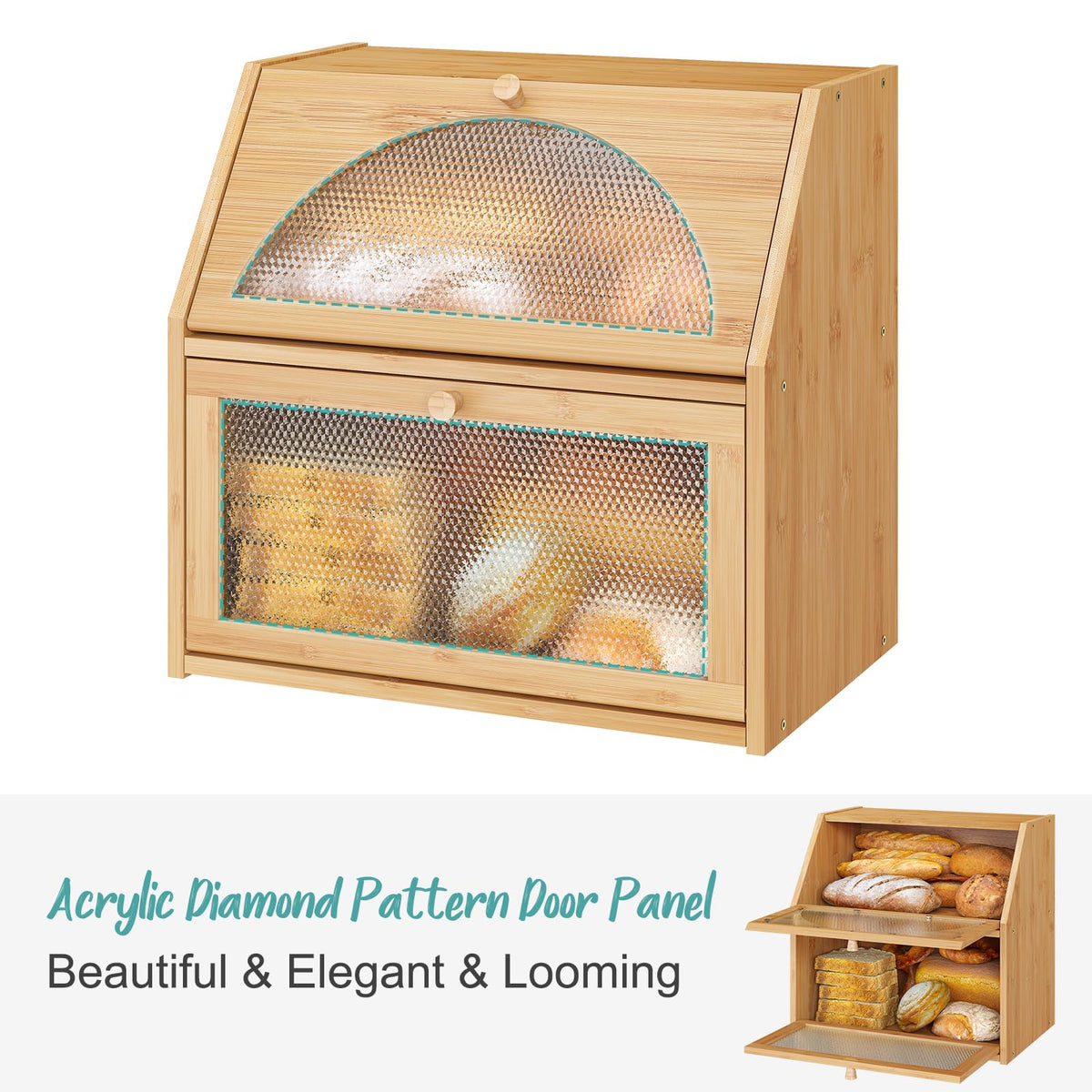 Extra Large Bamboo Wood Double Layer Bread Box X586