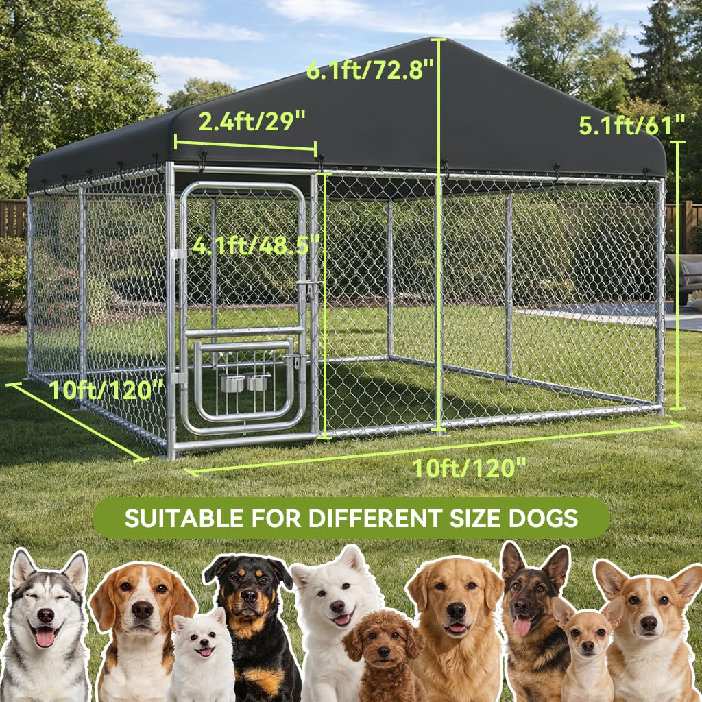 10x10FT Heavy Duty Outdoor Dog Kennel with Roof J374020