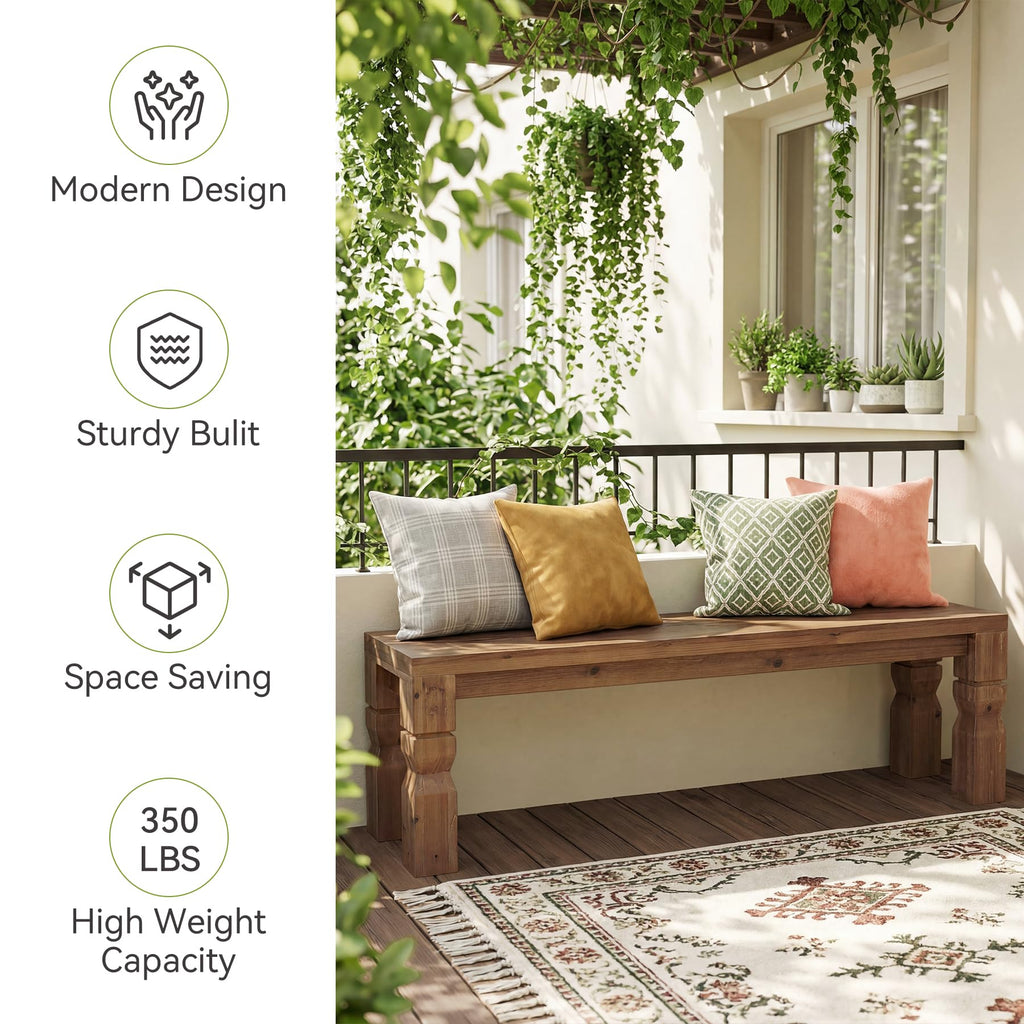 Solid Wood Bench 55-Inch Long Rustic Brown Y3778