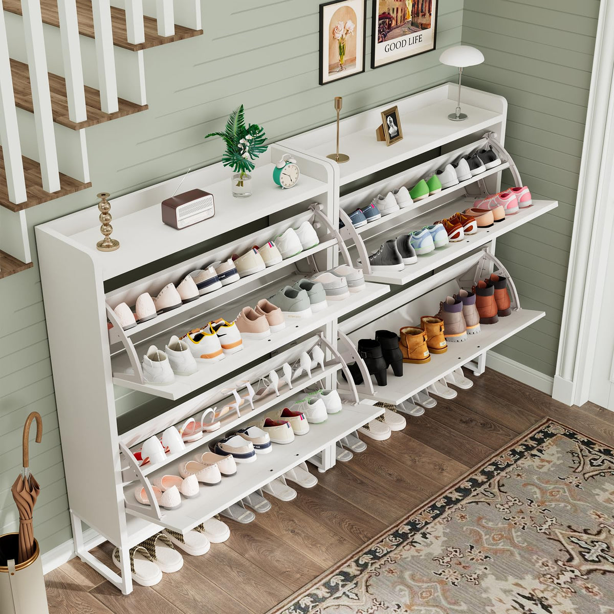 White 2 Flip Drawers Shoe Storage Cabinet I842371