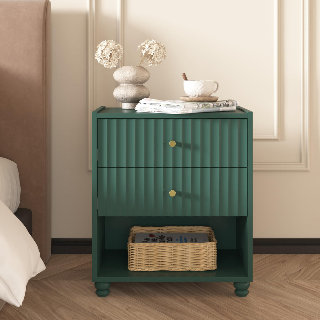 Green 2 Drawer Nightstand with Open Shelf D66463