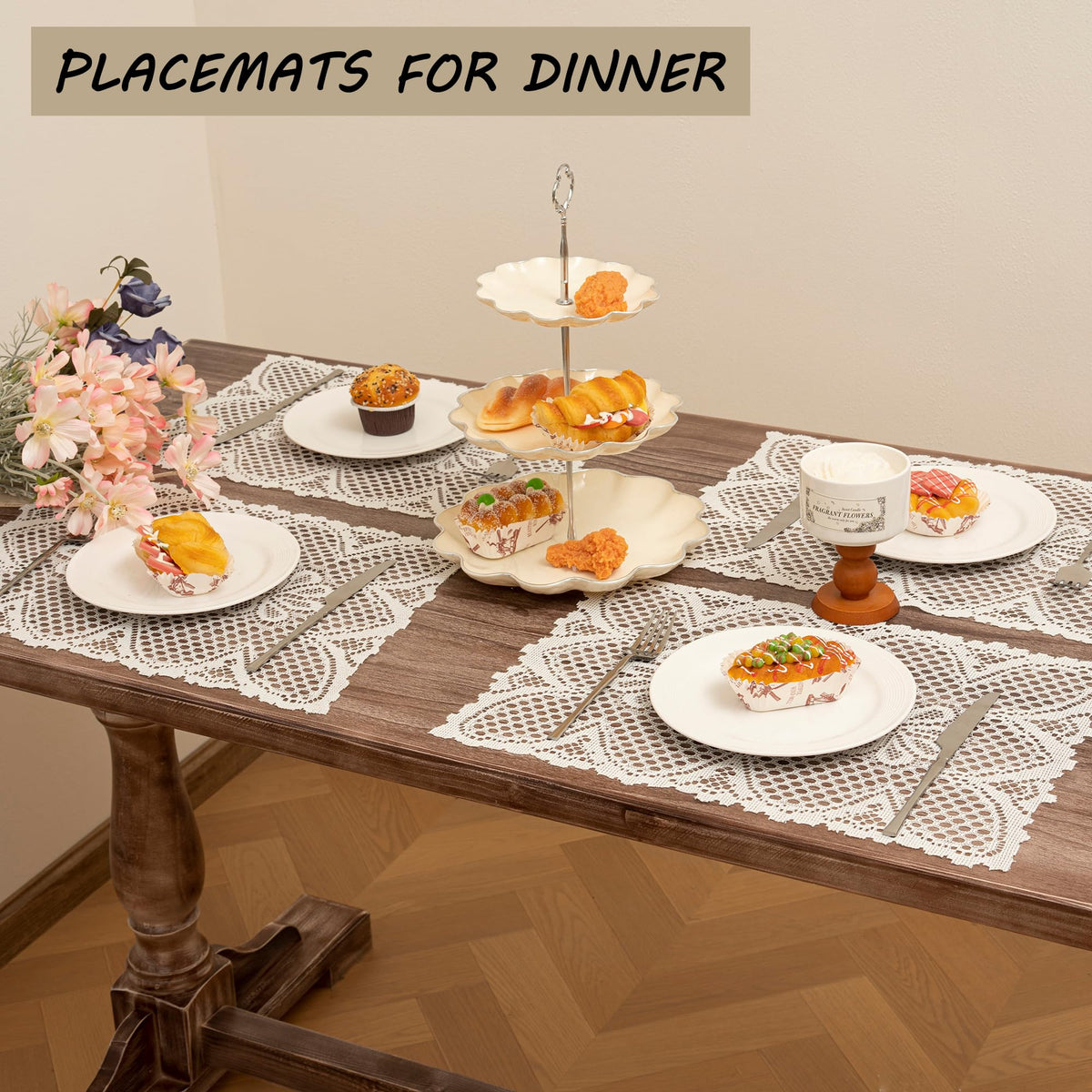 2 Pcs Rectangle Lace Placemats 12x17 Inch I51917