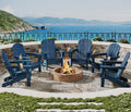 Navy Blue HDPE Folding Adirondack Chair Set of 6 with Cup Holder S86284