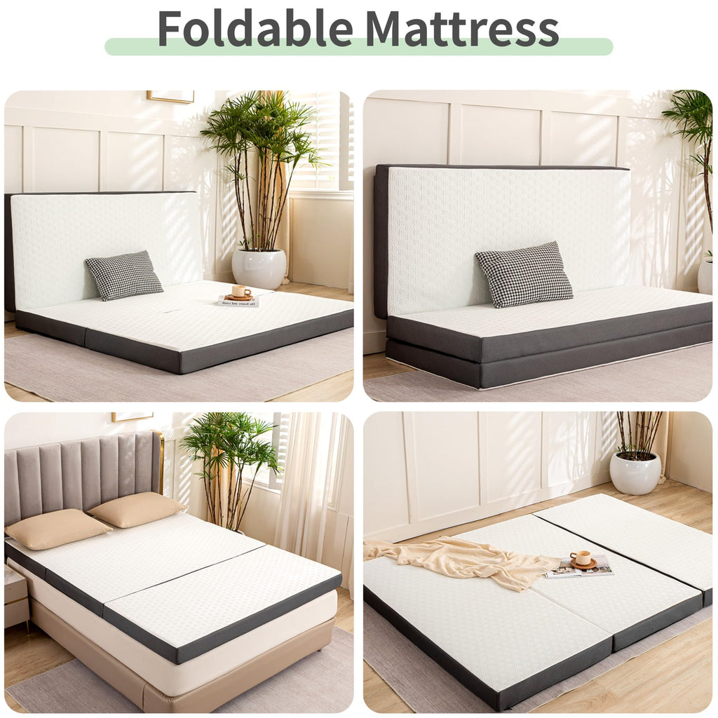 4 Inch Tri Fold Memory Foam Mattress with Washable Cover V339226