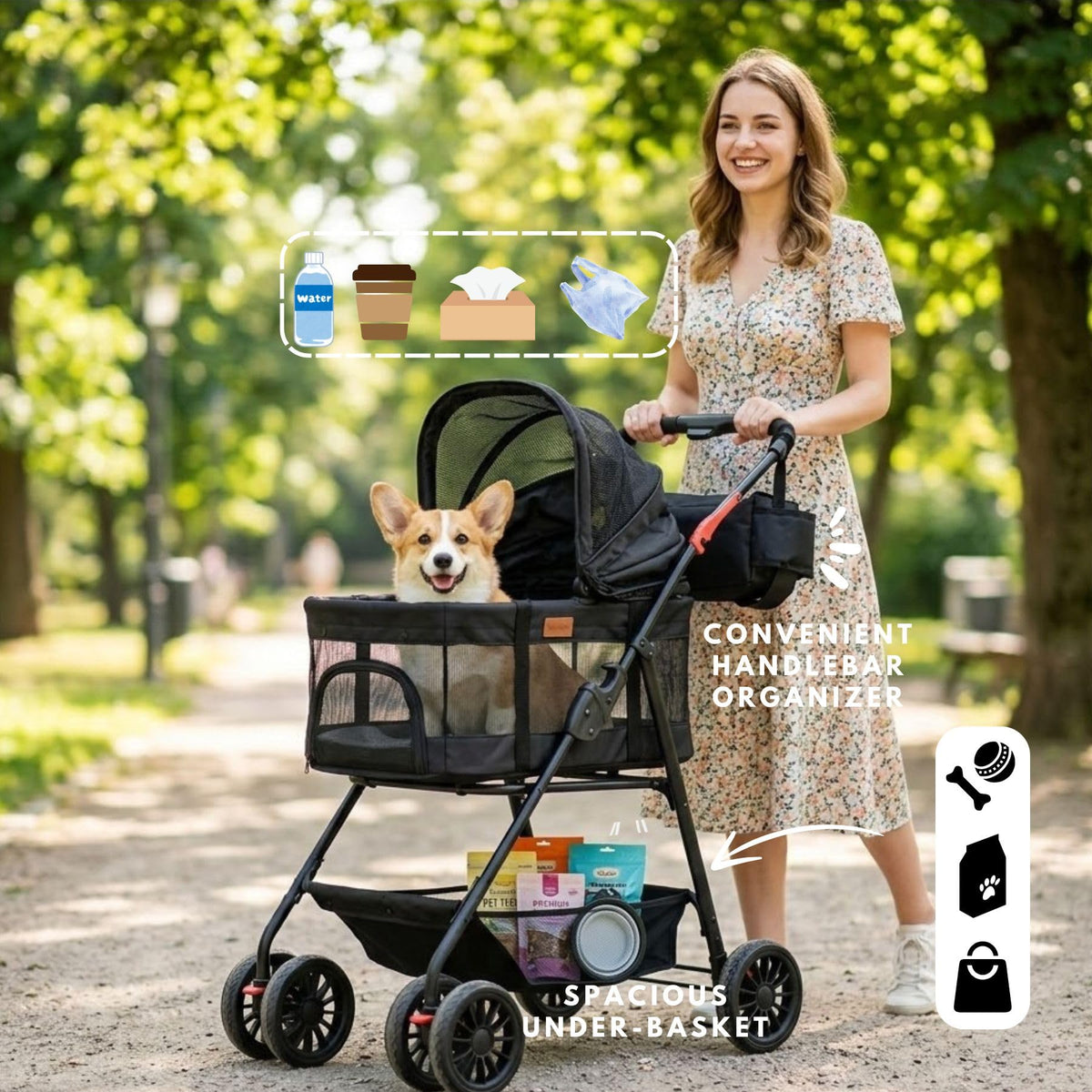 3 in 1 Pet Stroller with Detachable Carrier W545711