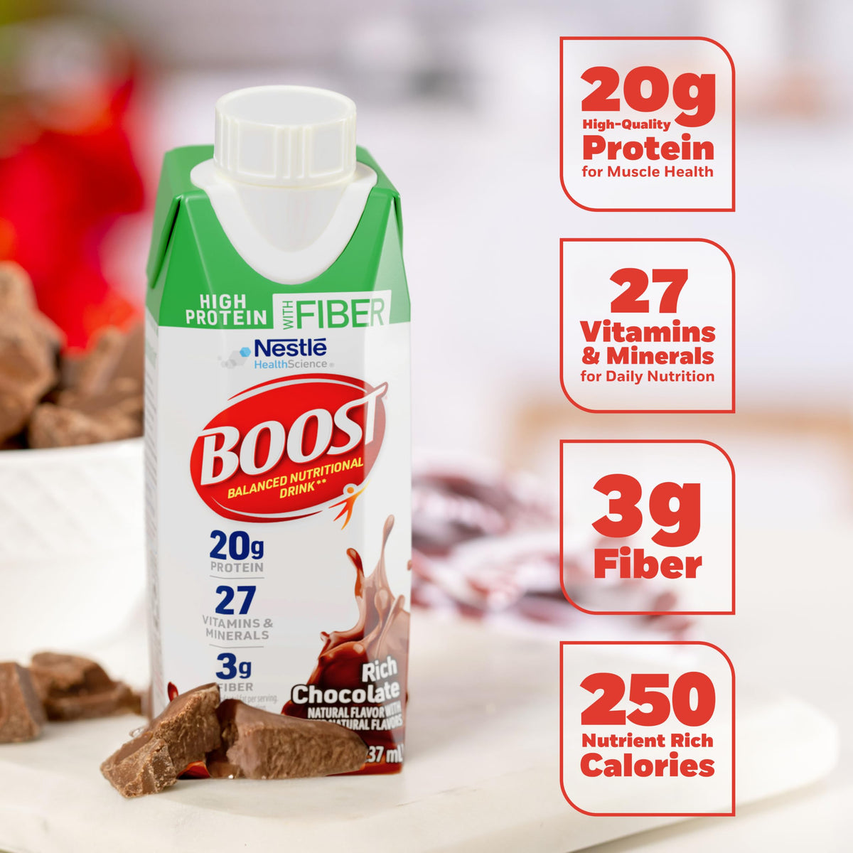 High Protein Nutritional Shake, Chocolate, 24 pk Z354