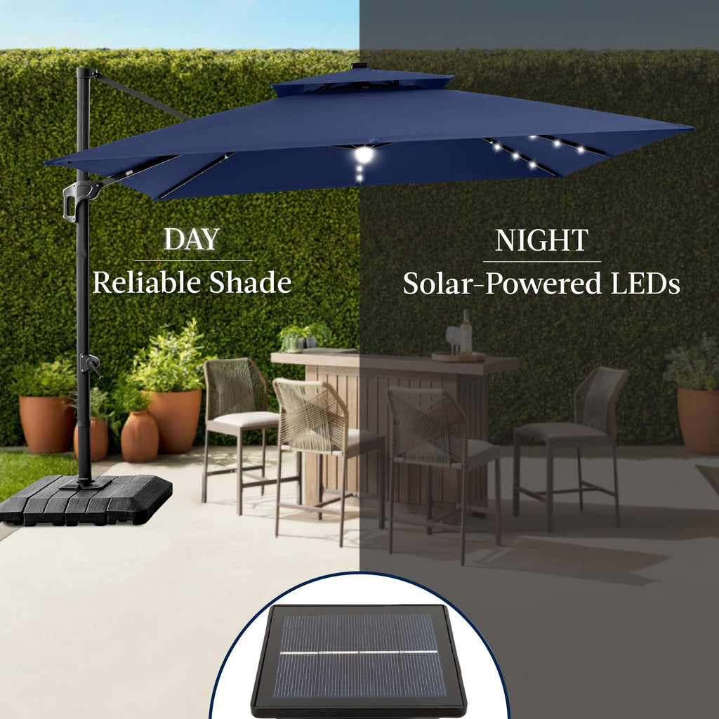 12x12ft LED Cantilever Patio Umbrella with Base and 360° Rotation B29853