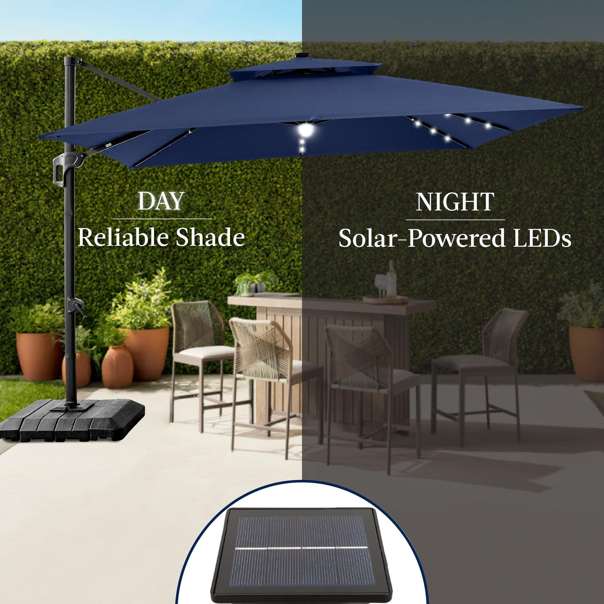 12x12ft LED Cantilever Patio Umbrella with Base and 360° Rotation B29853