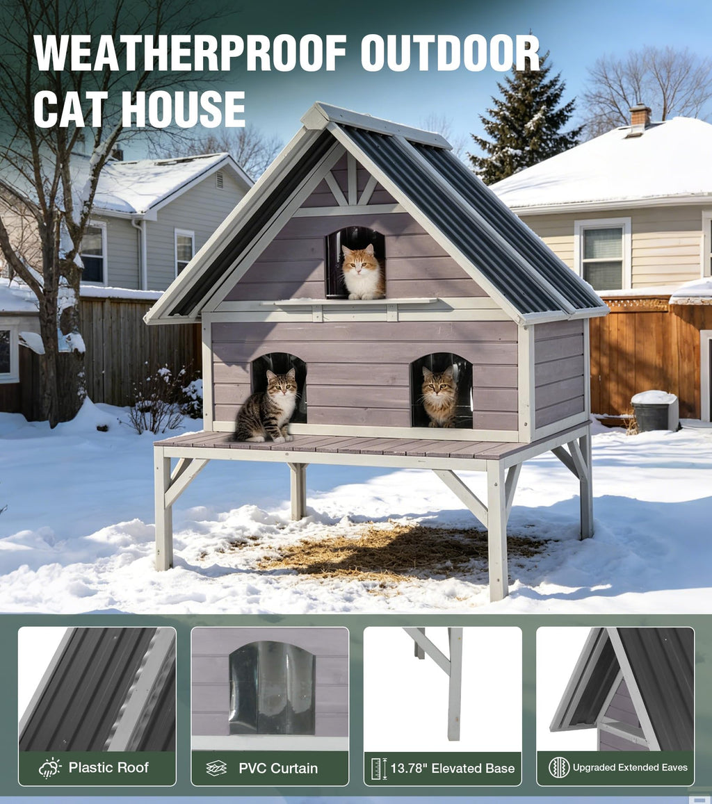 Extra Large 2-Levels Heated Insulated Cat House C2948