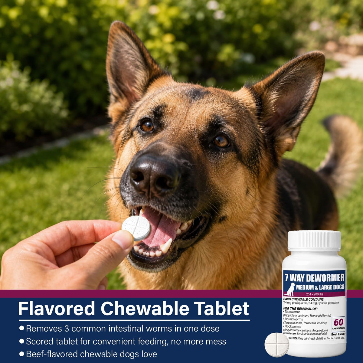 7-Way Dewormer for Dogs, 60 Beef Flavored Chewables E3807
