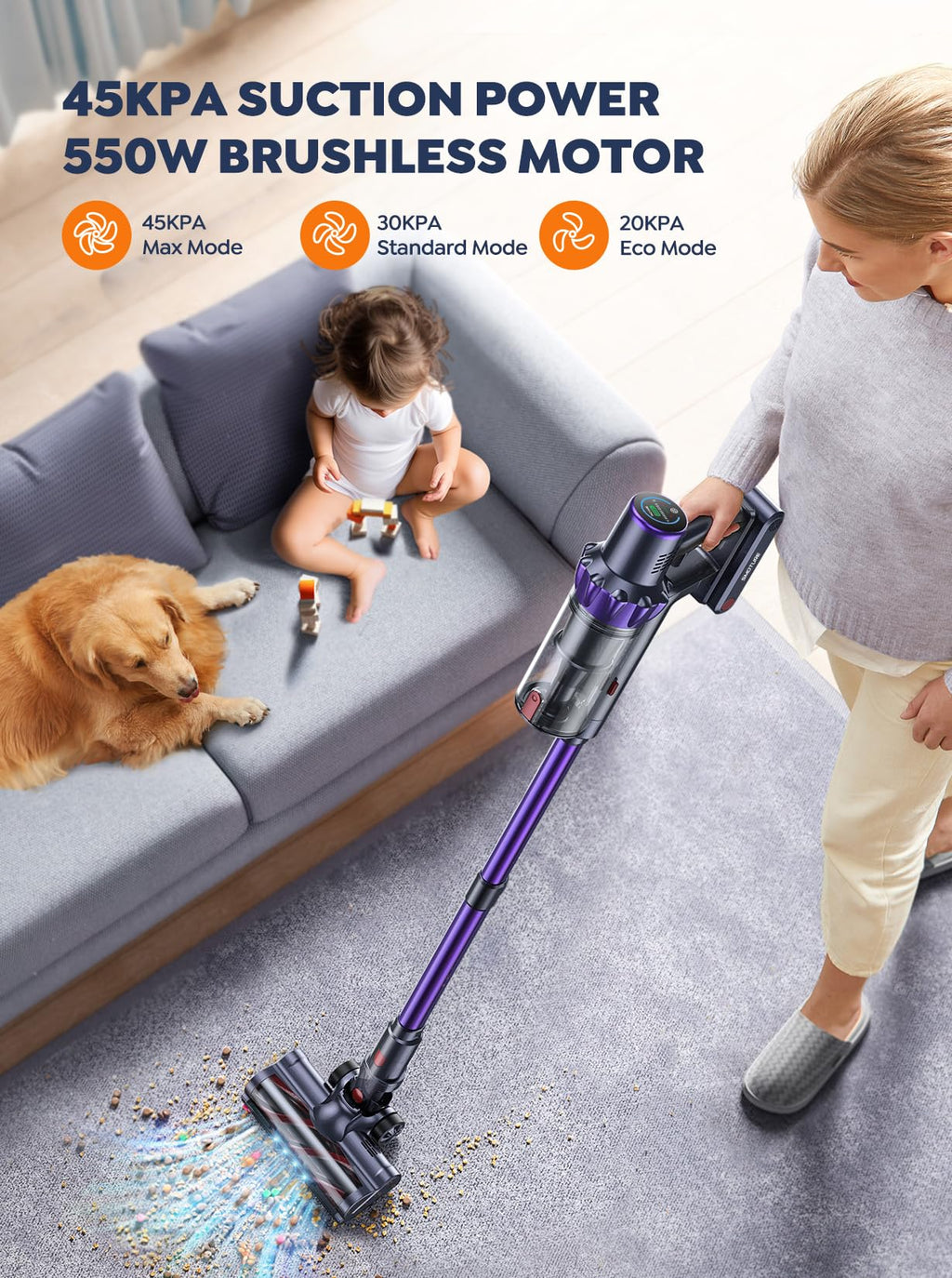 Cordless Stick Vacuum with 2 Batteries 45KPA 550W F228087