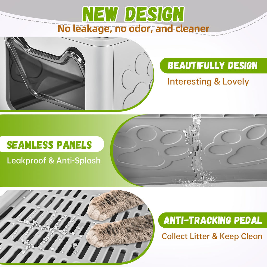 Covered Cat Litter Box, Extra Large Drawer Design with Dual Entry,Pale Grey F247