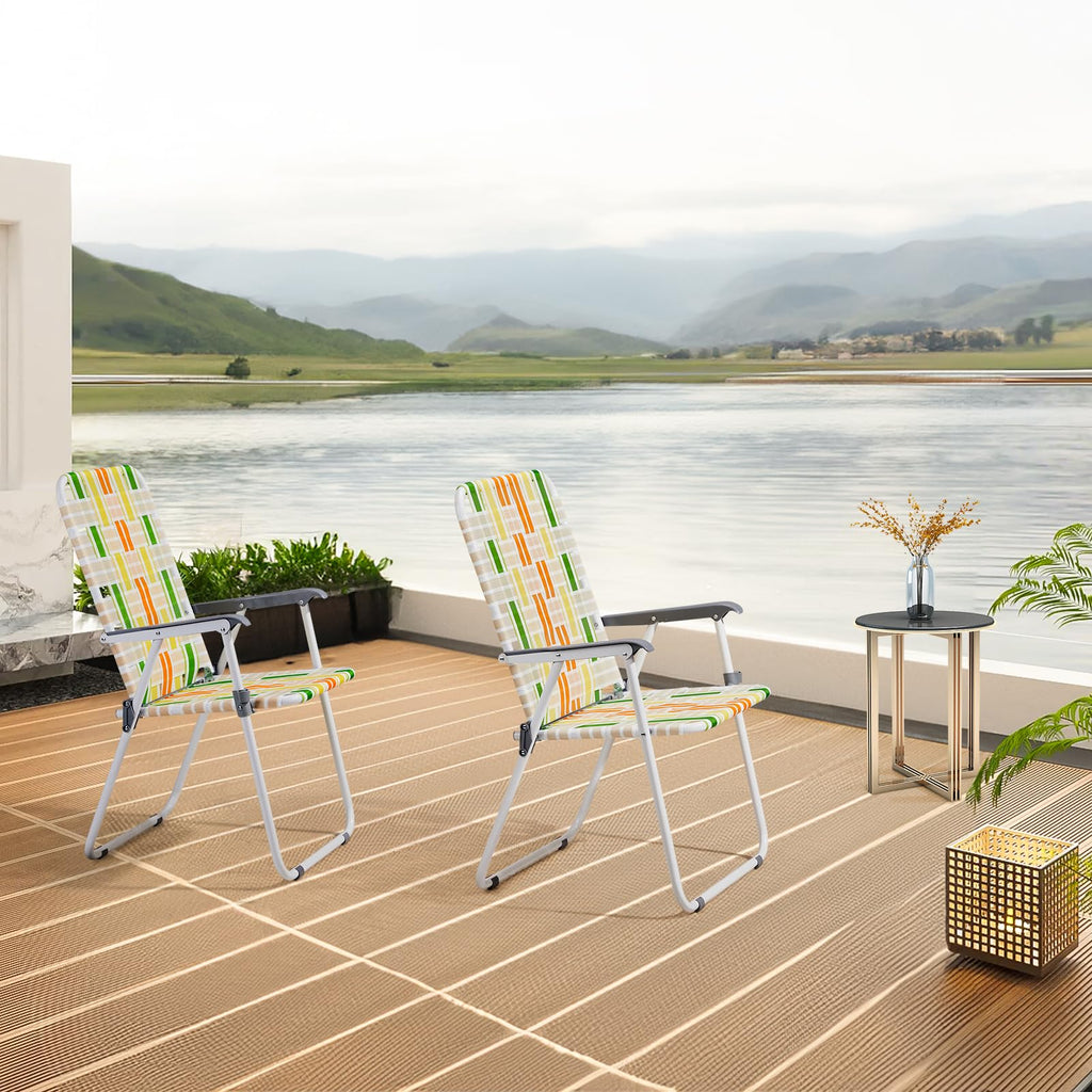Yellow & Green Webbed Lawn Chairs Set of 2 C367613