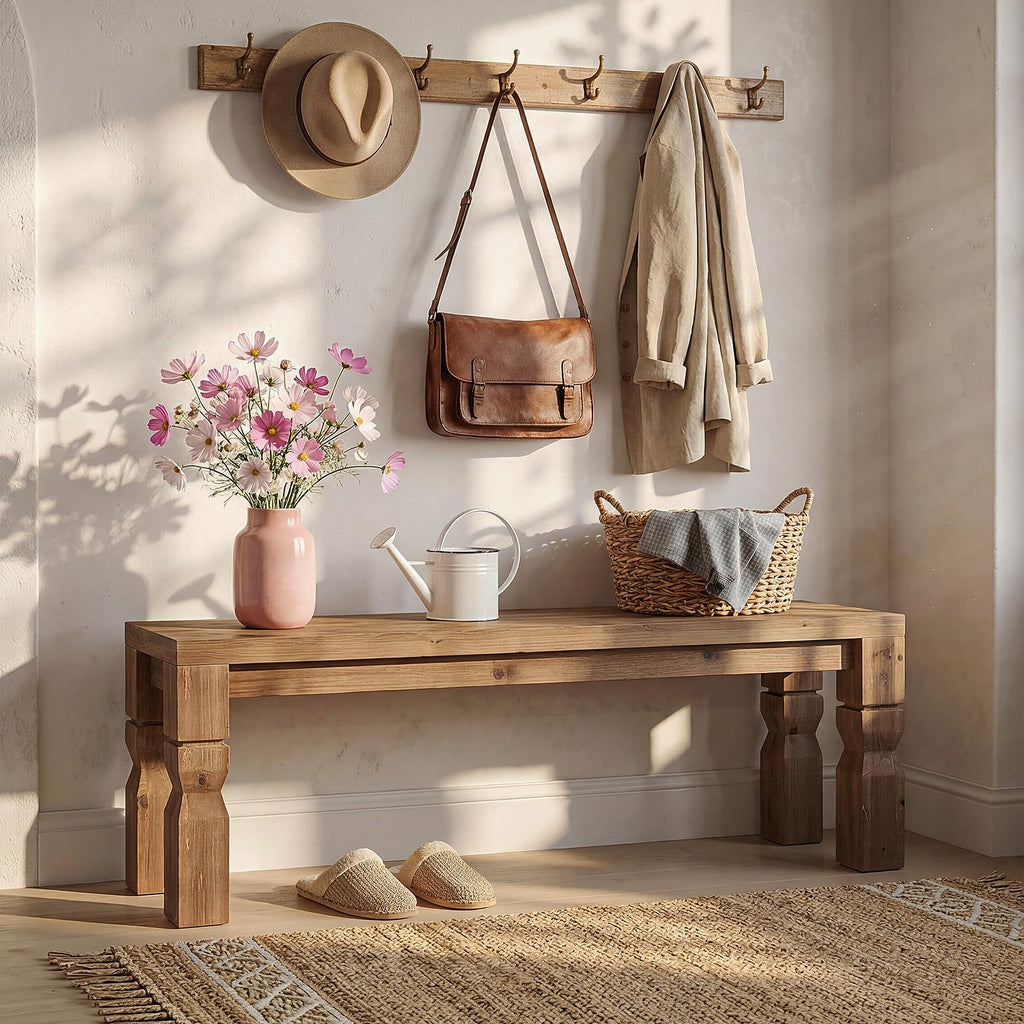 Solid Wood Bench 55-Inch Long Rustic Brown Y3778