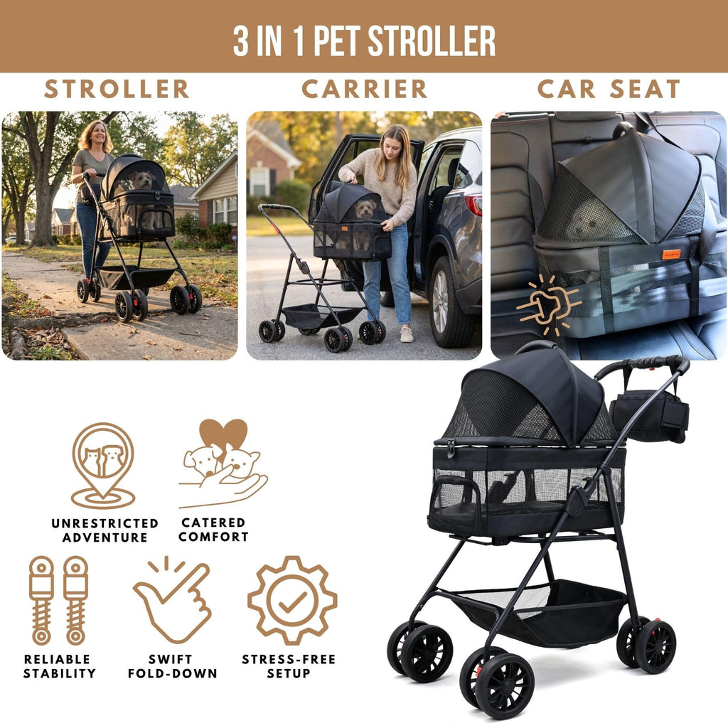 3 in 1 Pet Stroller with Detachable Carrier W545711