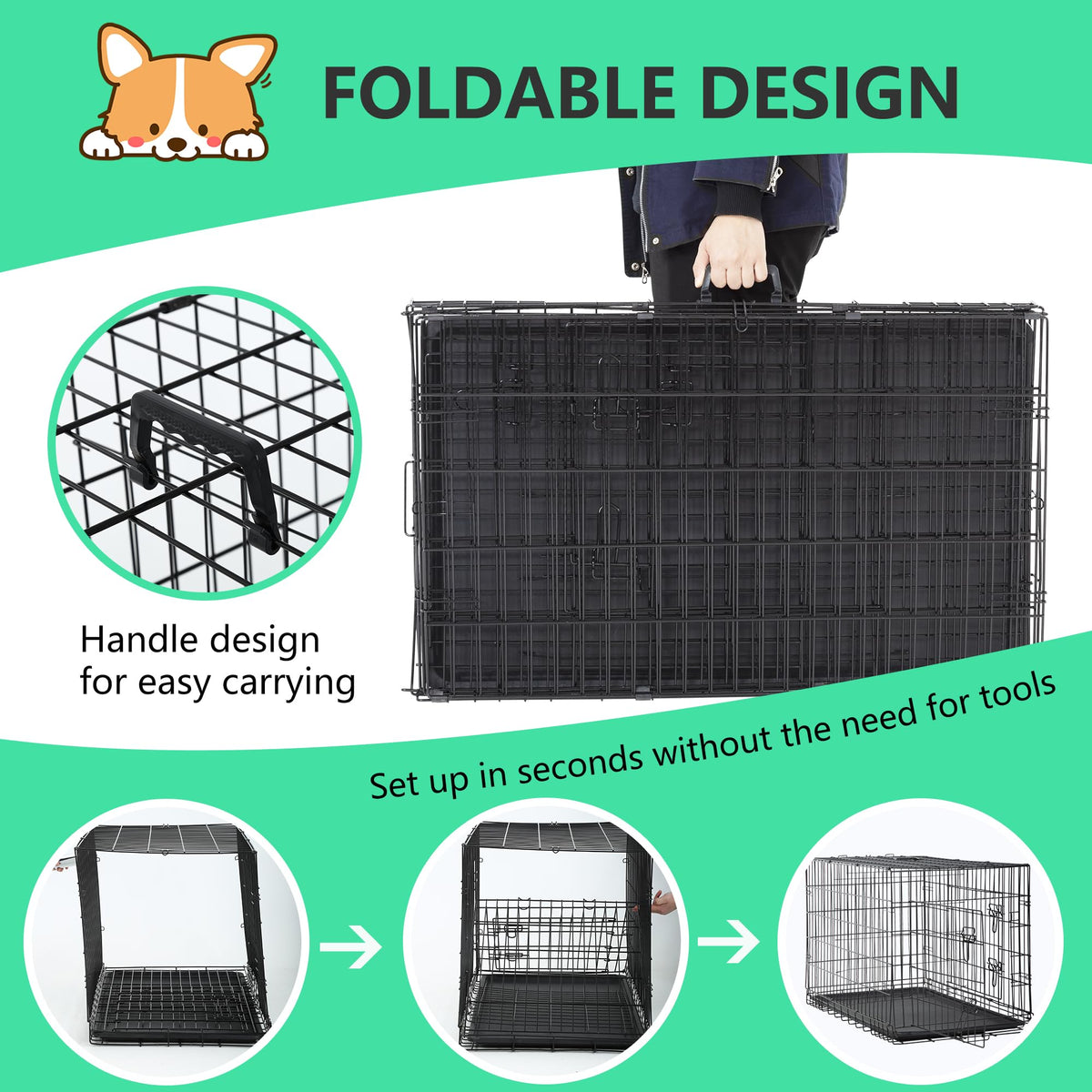 24 inch Folding Metal Wire Dog Crate with Double Door I8658