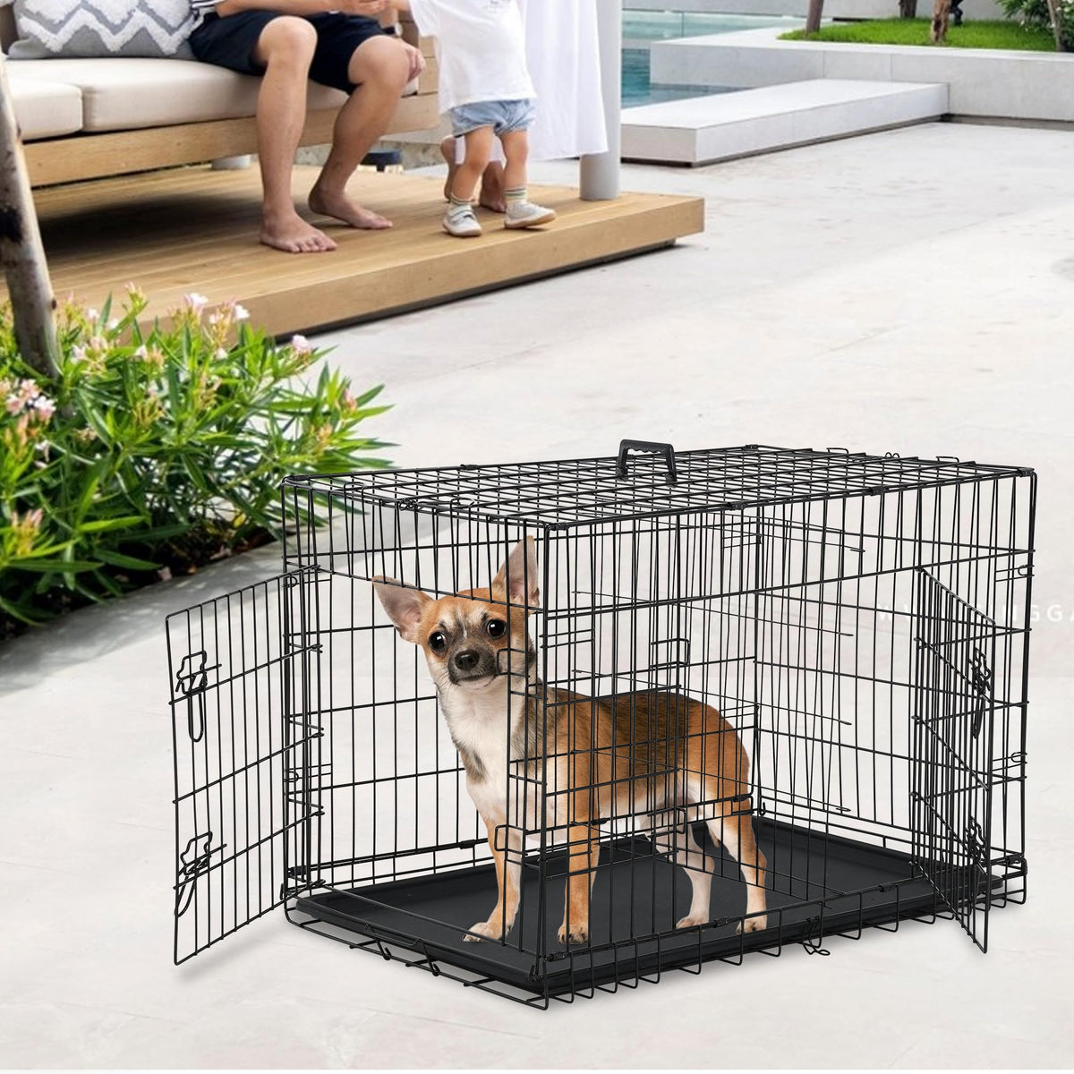 24 inch Folding Metal Wire Dog Crate with Double Door I8658