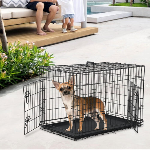 24 inch Folding Metal Wire Dog Crate with Double Door I8658