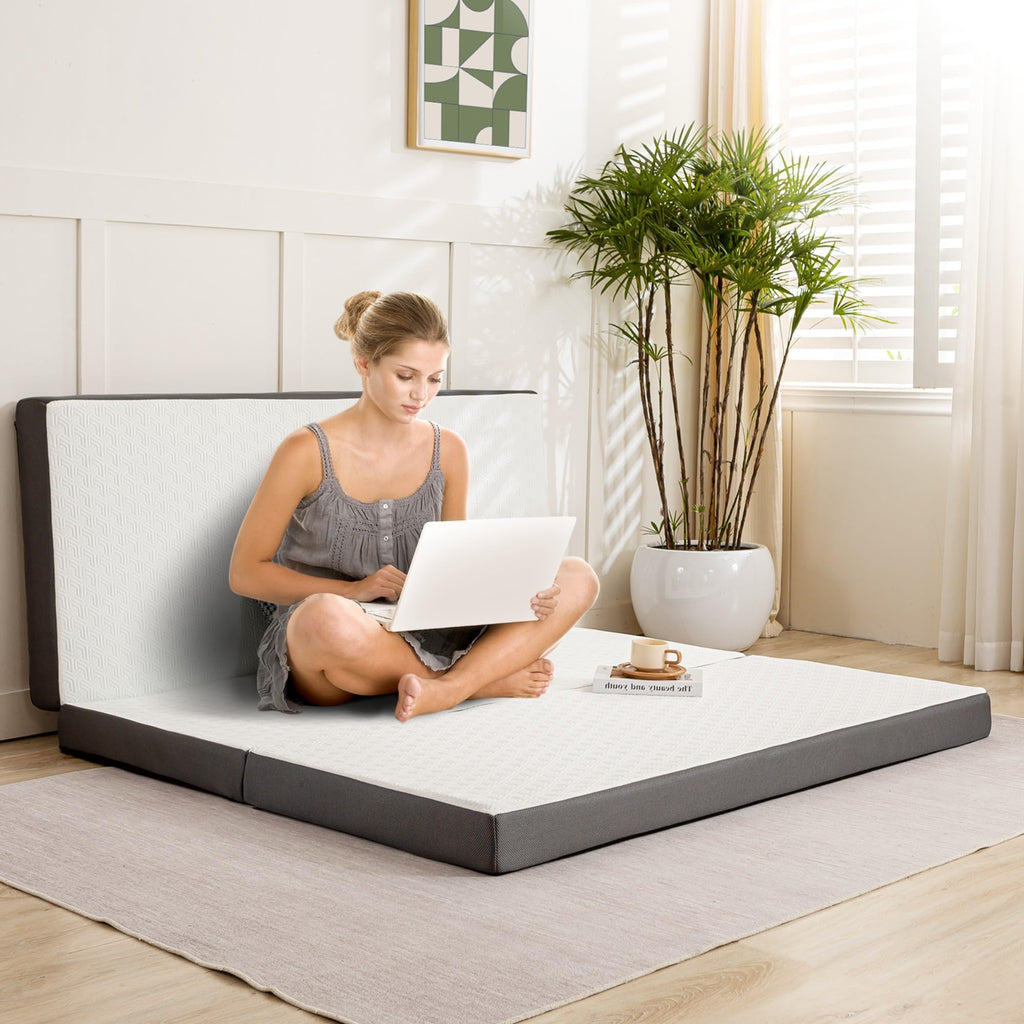 4 Inch Tri Fold Memory Foam Mattress with Washable Cover V339226