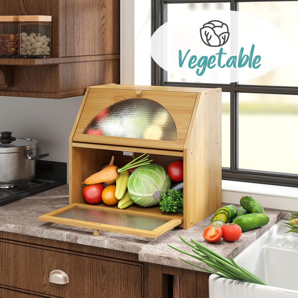 Extra Large Bamboo Wood Double Layer Bread Box X586