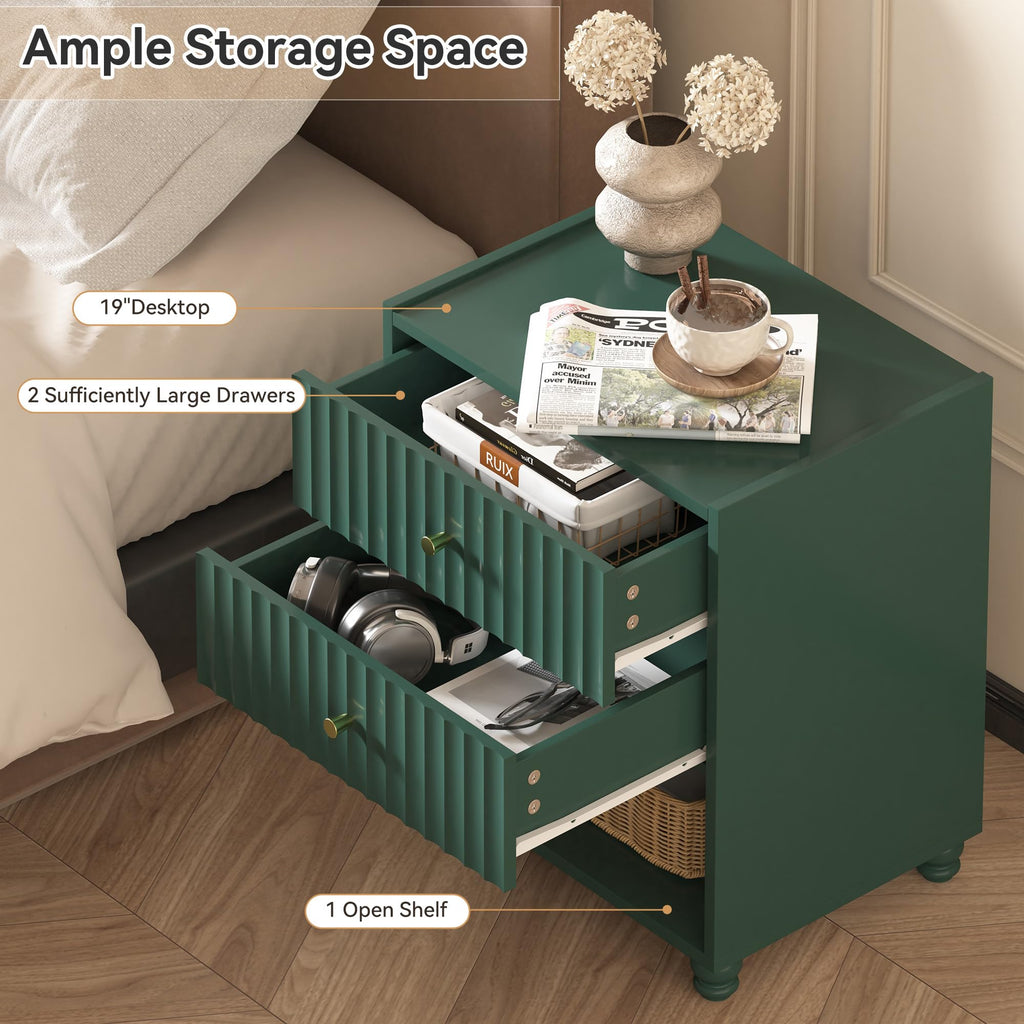Green 2 Drawer Nightstand with Open Shelf D66463