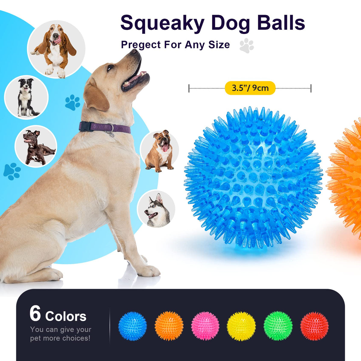 Squeaky Dog Toy Balls BPA Free Non-Toxic H731
