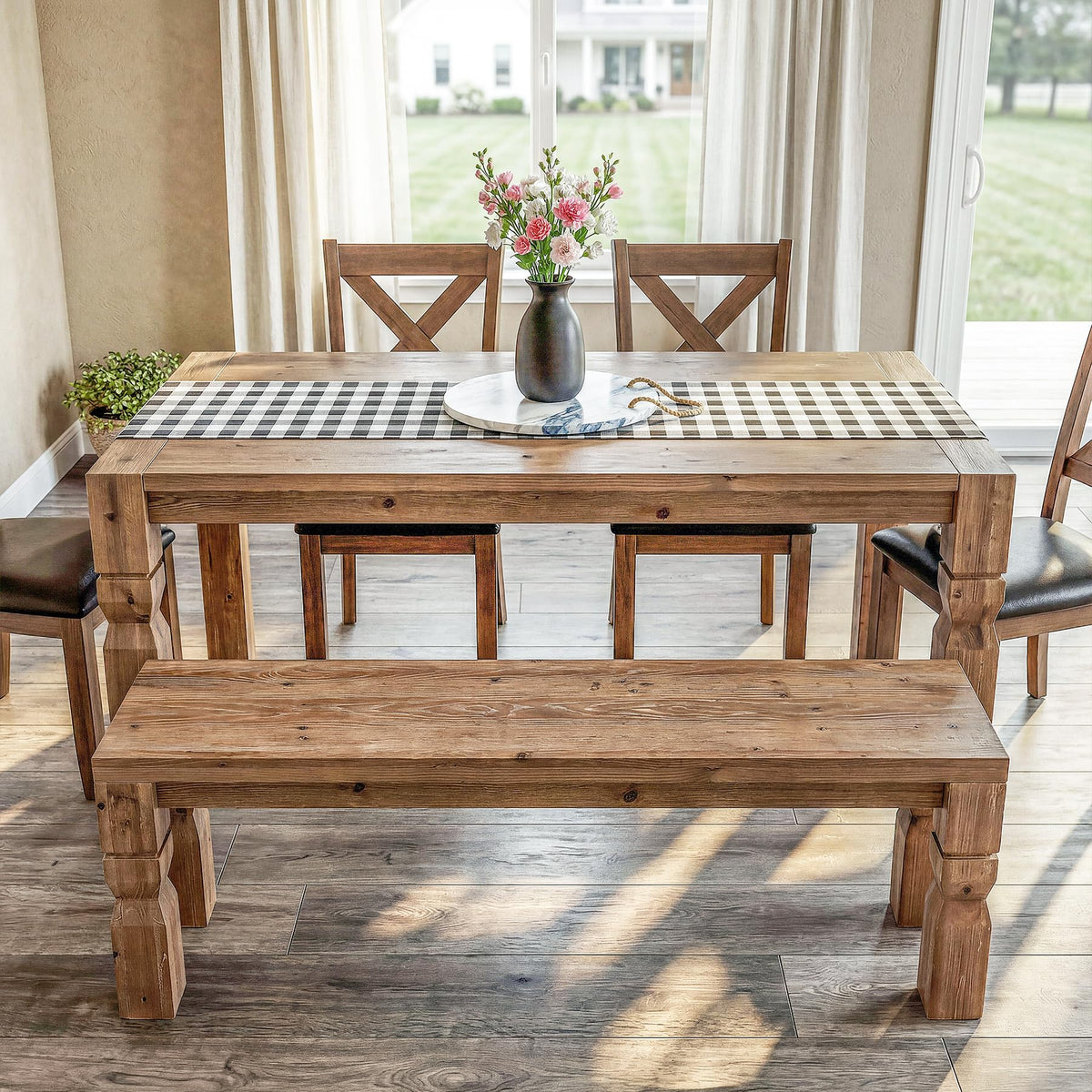 Solid Wood Bench 55-Inch Long Rustic Brown Y3778