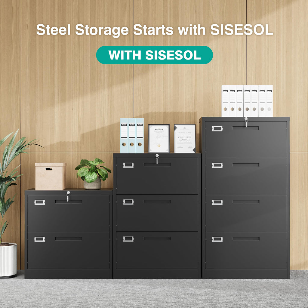 Black 4 Drawer Metal Lateral File Cabinet with Lock E8082