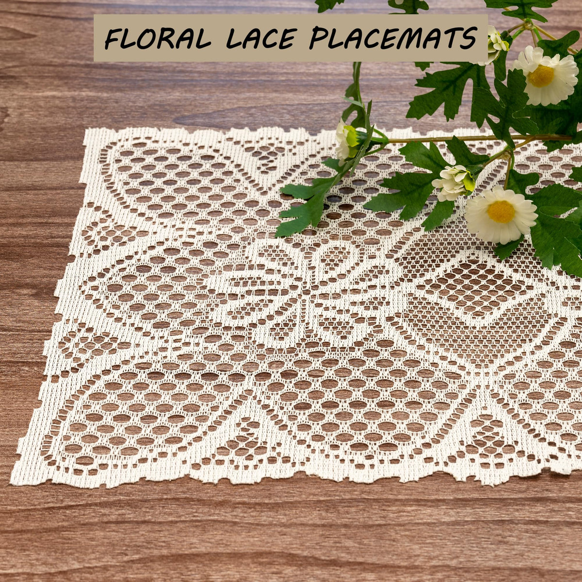 2 Pcs Rectangle Lace Placemats 12x17 Inch I51917