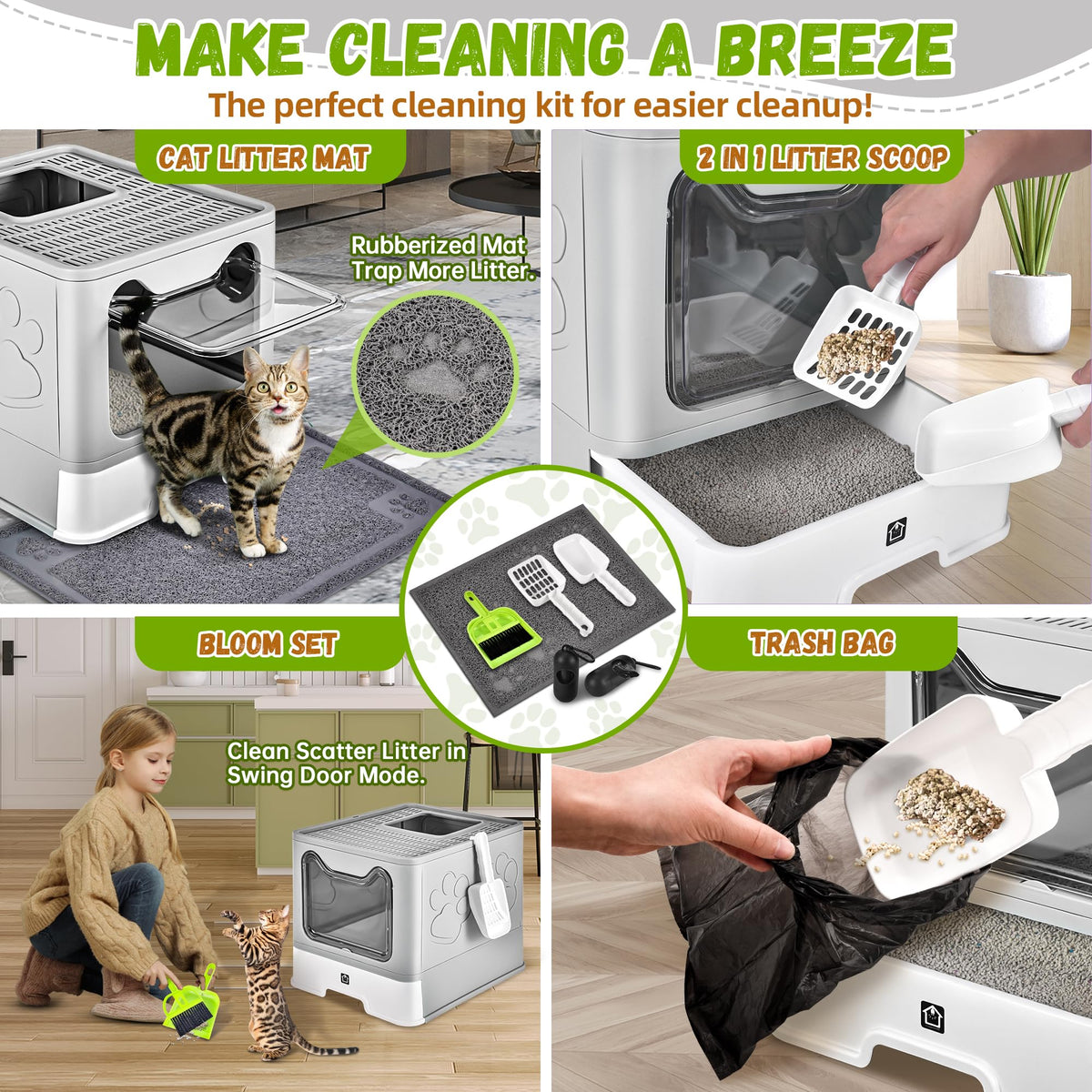 Covered Cat Litter Box, Extra Large Drawer Design with Dual Entry,Pale Grey F247