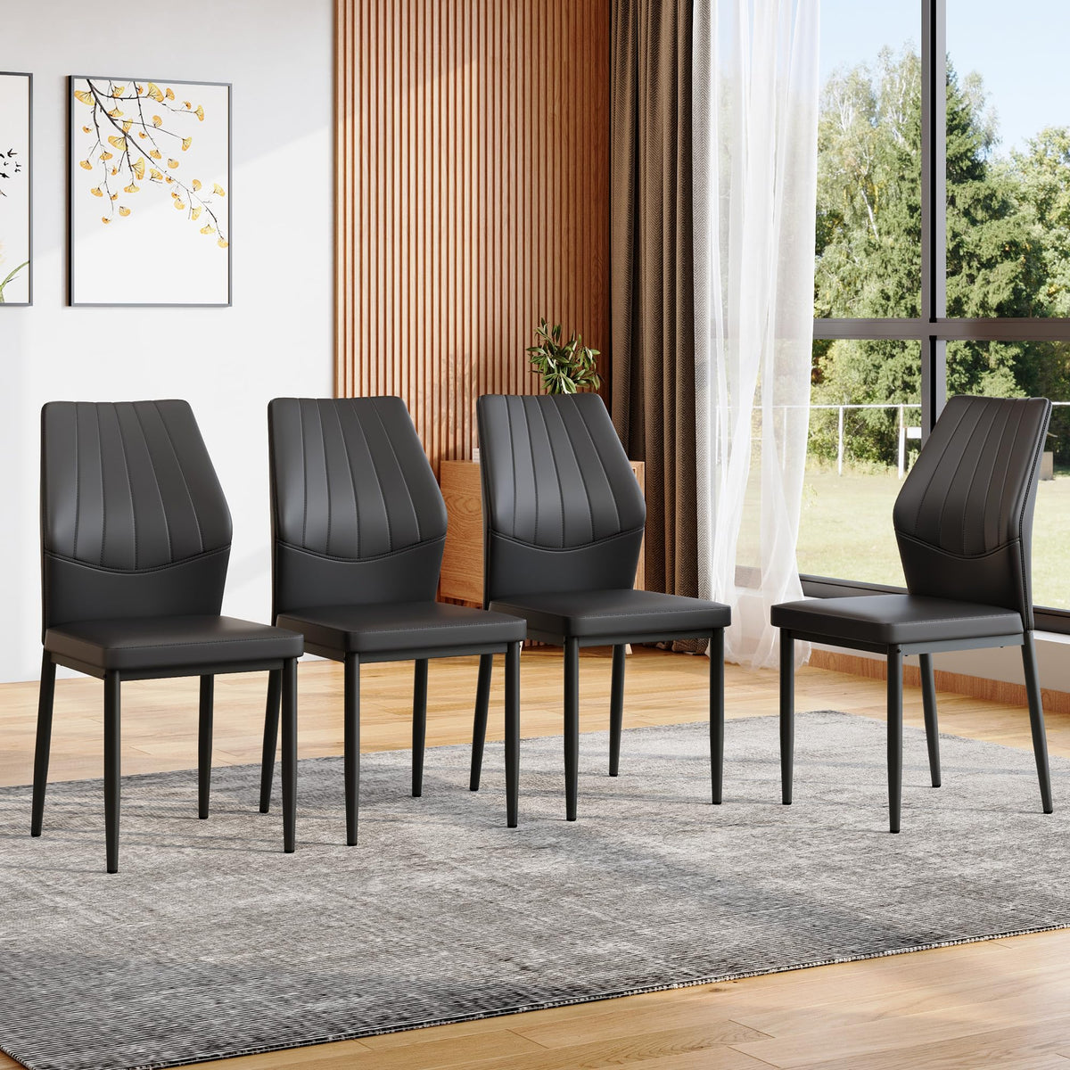 Black PU Leather Dining Chairs Set of 4 B7154