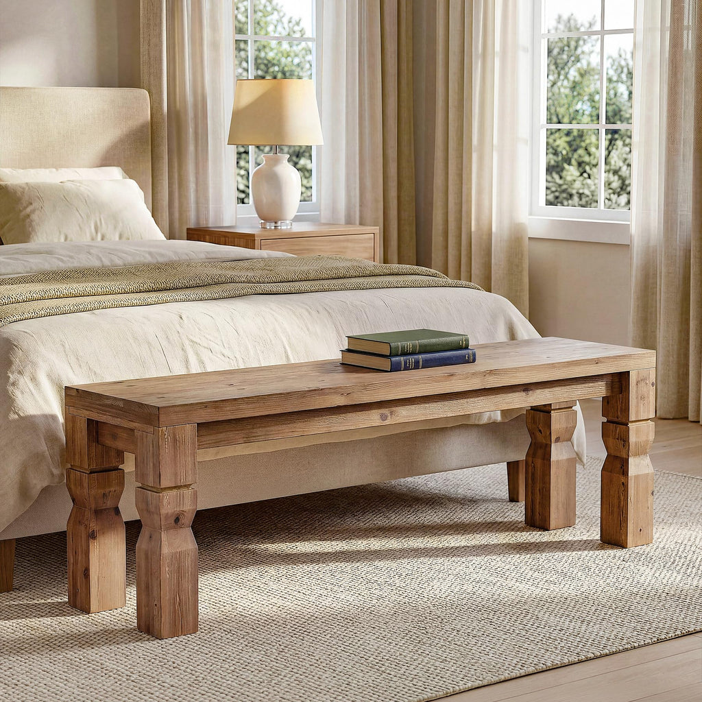 Solid Wood Bench 55-Inch Long Rustic Brown Y3778