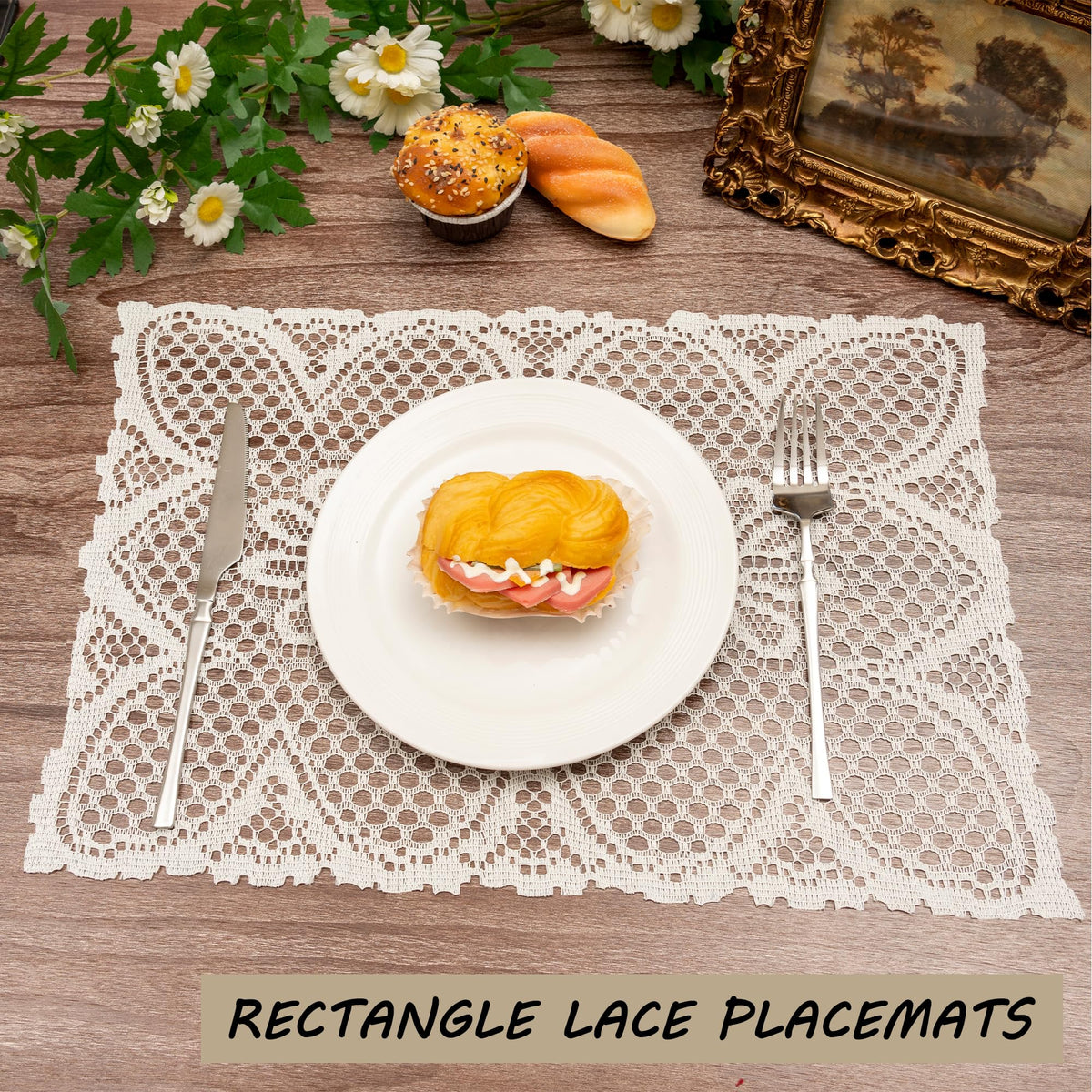 2 Pcs Rectangle Lace Placemats 12x17 Inch I51917